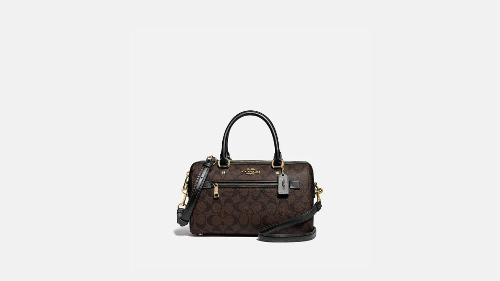 Coach Rowan Satchel In Signature Canvas in Gold/Brown Black(Style No. F83607)
